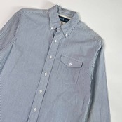 90s Ralph Lauren ラルフローレン ストライプ BD ボタンダウン 長袖シャツ S/ブルー×ホワイト メンズ ビンテージ