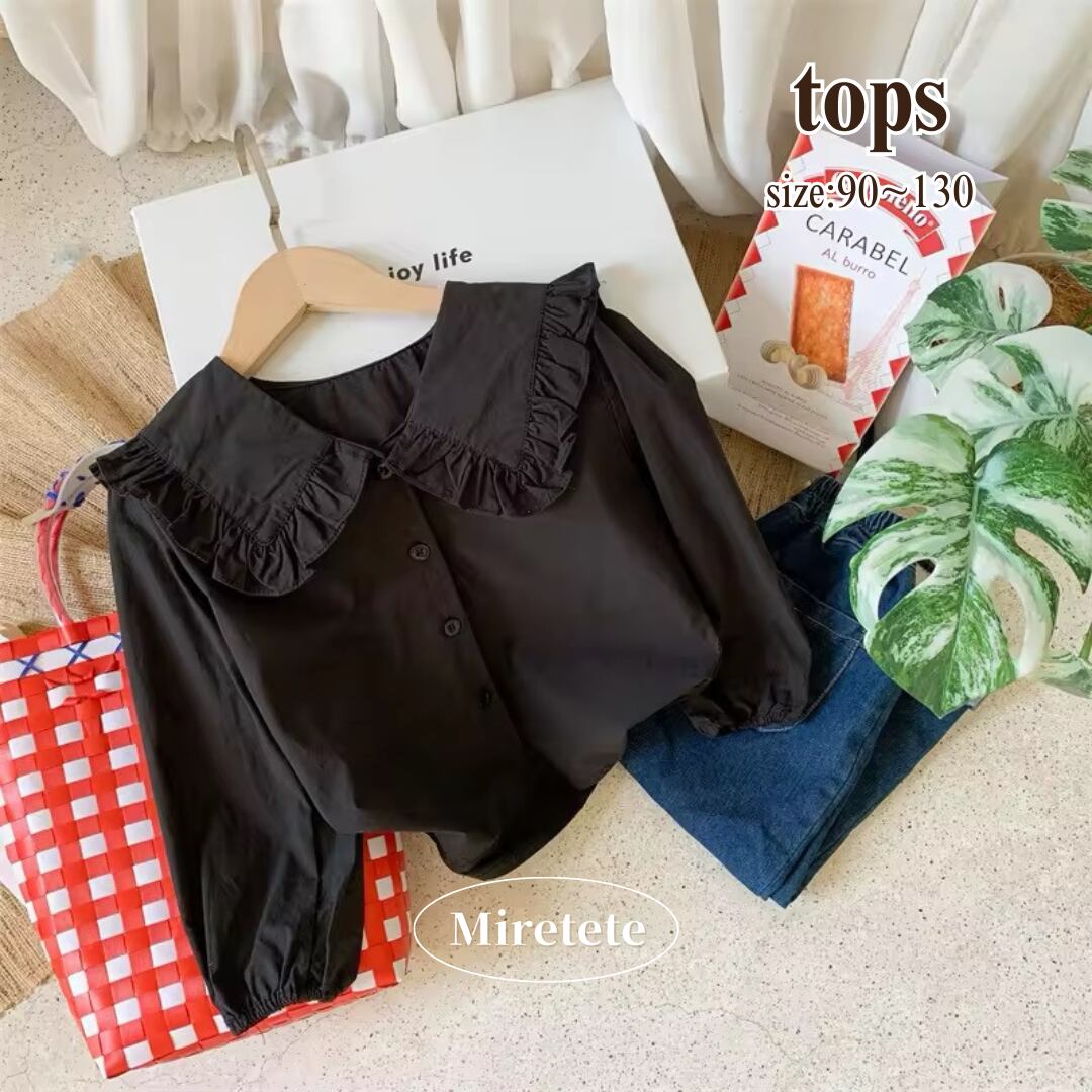 【取寄】秋冬に特に着たくなる!blackフリルカラーブラウス