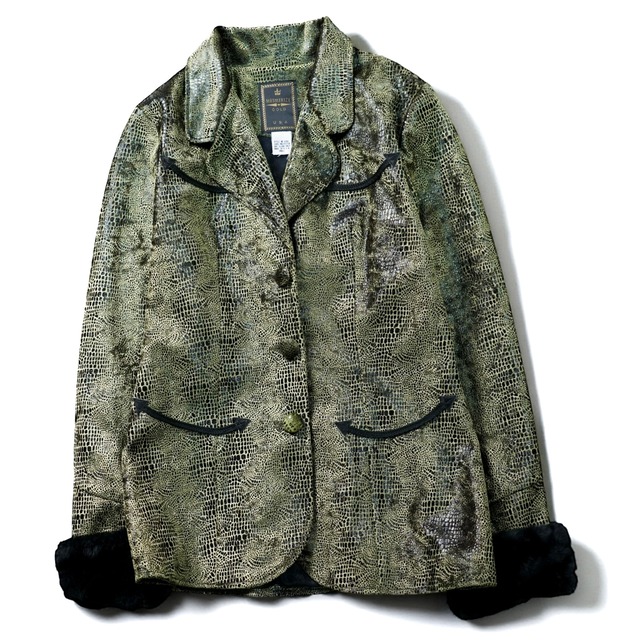 Vintage crocodile pattern faux fur cuffs tailored jacket "made in USA"