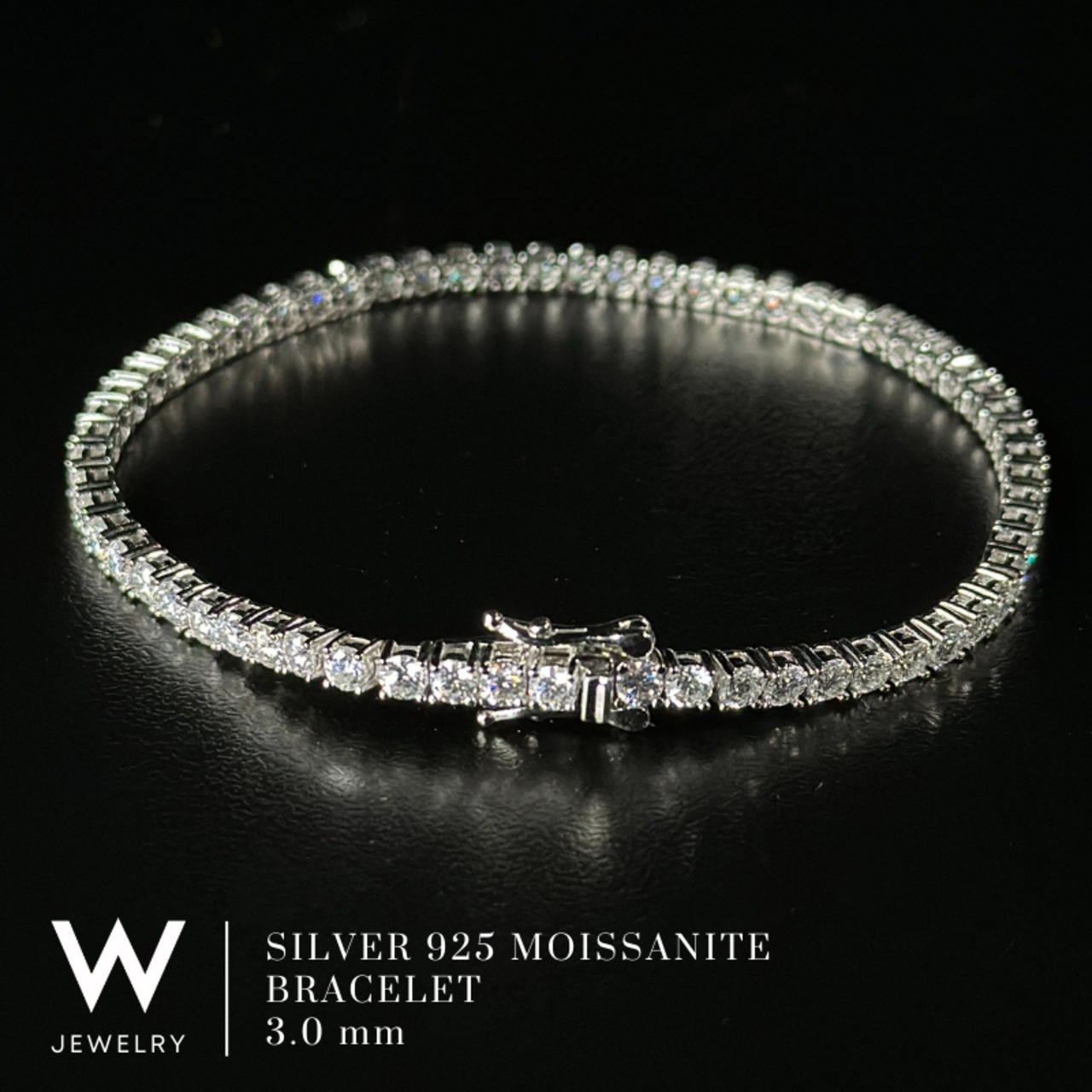 W Jewelry Moissanite "Tennis Chain Bracelet" Silver 3mm - 3