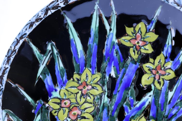 天目釉彩 水仙 大皿 ※訳あり品！ 作：故 青木龍山（文化勲章受章