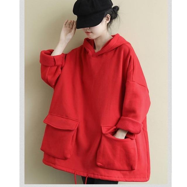 SOLID DRAWSTRING HEM A-LINE TUNIC HOODIE 6colors M-6195