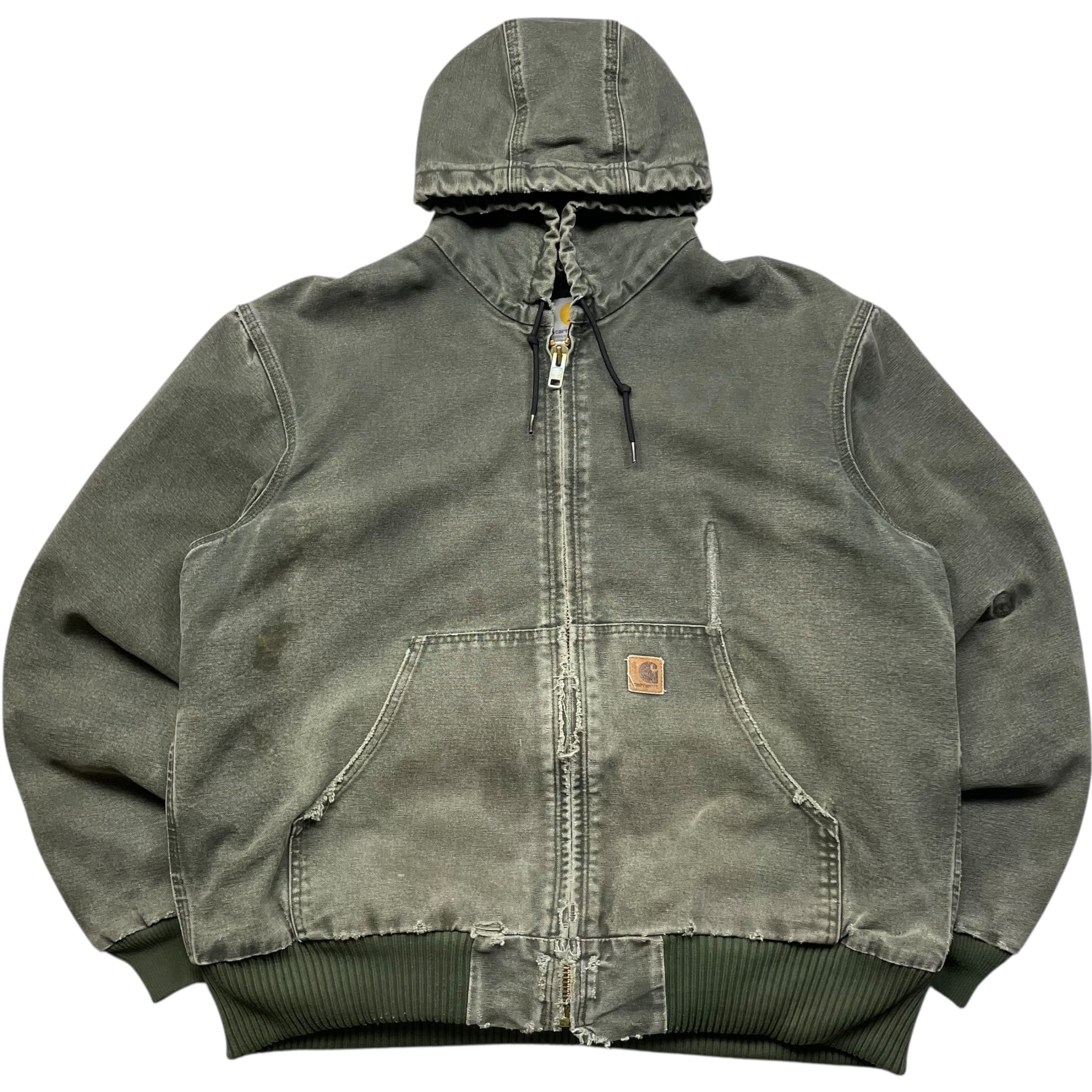 《L》Carhartt カーハート アクティブジャケット ダックジャケット ワークジャケット ダメージ モスグリーン no.9548