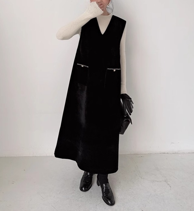 ｍatte velvet no sleeve onepiece【2023111605】