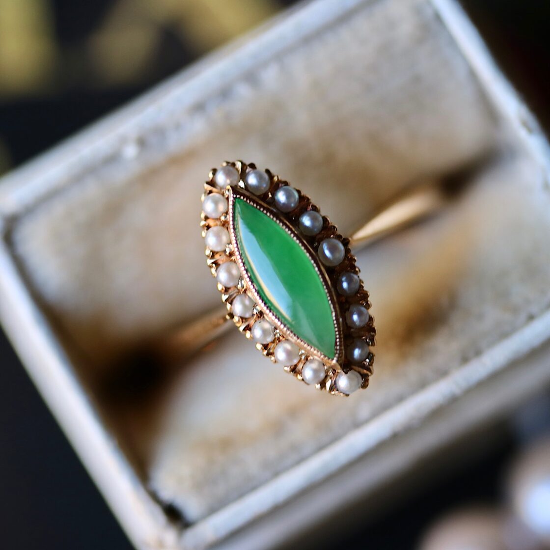 貴重】 K18 翡翠 芥子パール取り巻き アンティークリング | Pay ID 