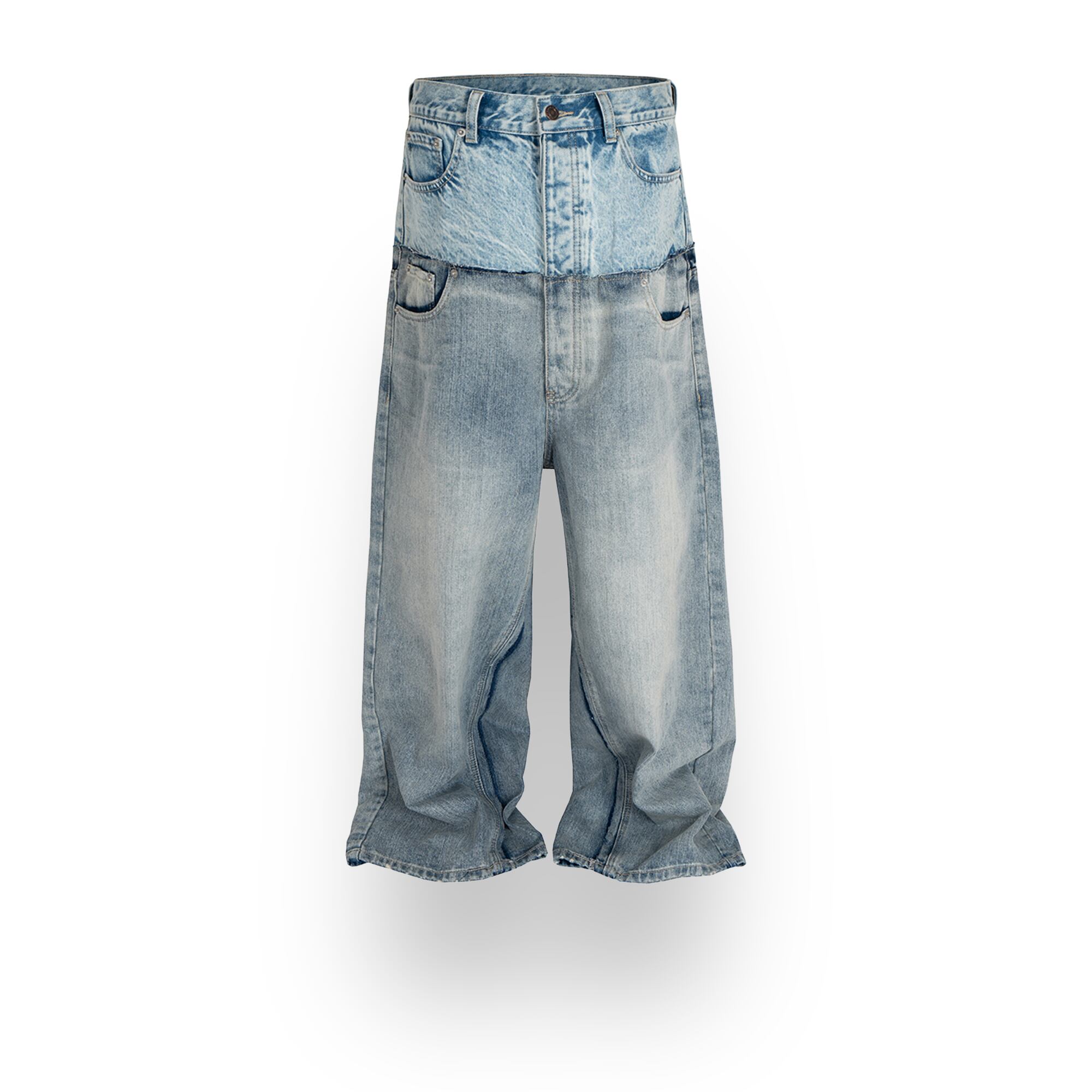 ダブルウエストパッチワークデニム