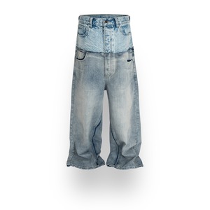 ダブルウエストパッチワークデニム