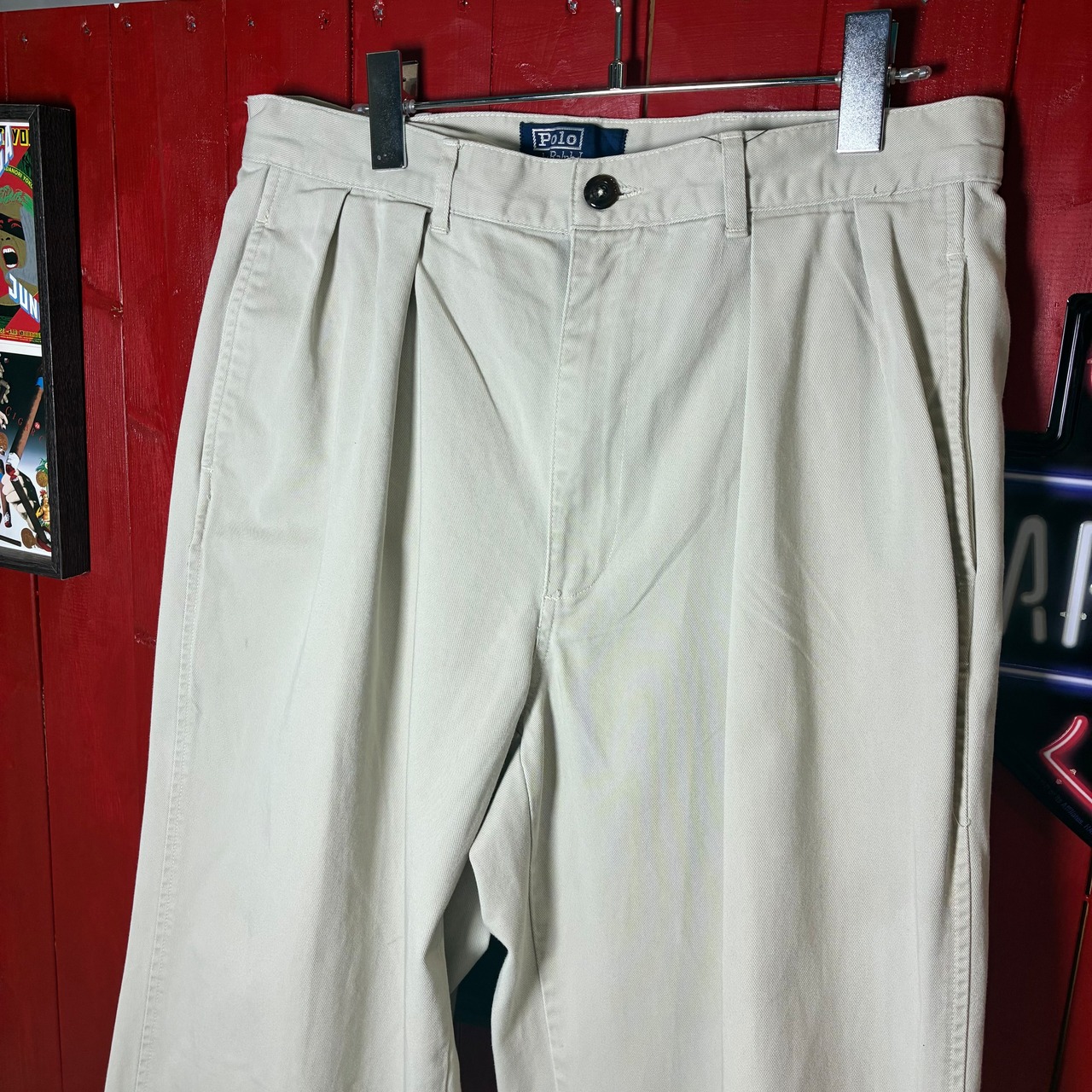 90s USA製Polo by Ralph Laurenフェードネイビー チノパン 2タック W36