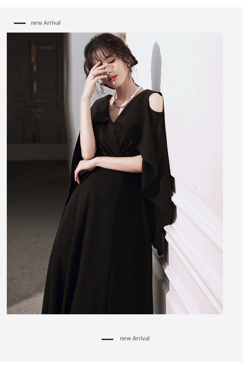 新品本物 美品 イブニングドレス 細見 セクシー 優雅なシルエット エレガント 長袖 黒 ロングドレス