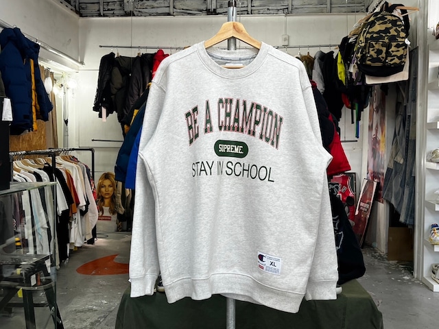 Supreme × CHAMPION STAY IN SCHOOL CREWNECK SWEAT ASH GREY XL 10646