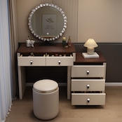 【2025年最新】ドレッサー おしゃれ 北欧風|LEDライト付きミラー&スツールセット|伸縮式・大容量収納・化粧台・デスク兼用|ナチュラル高級感MDF素材