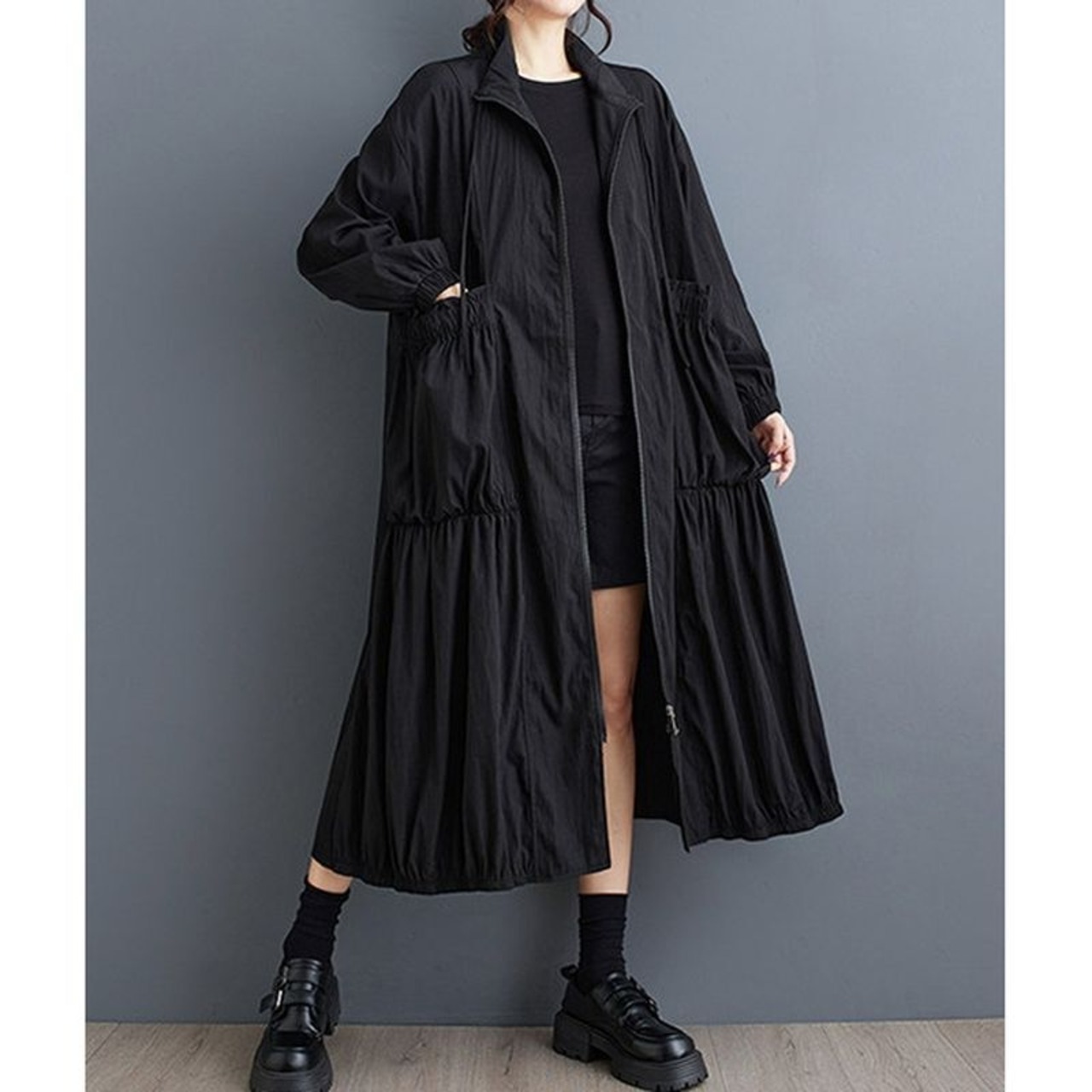 ジップ ギャザー トレンチコート  60006