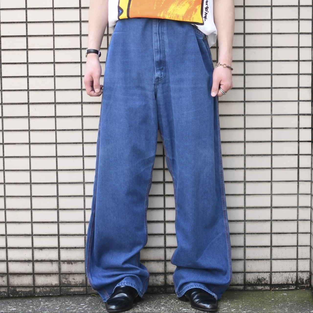70's ~ BIG MAC orange stitch denim painter pants