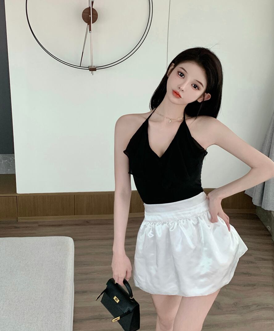 Flowerデザイン スカート パンツ サマー薄手ショートホワイトハイウェストAライン 夏物 フラワーデザイン ブラックストロベリース79627406835