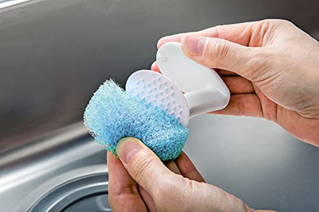 まめいた スポンジ ホワイト ブルー 縦6.5×横6.5×高さ7cm 水だけで洗える シンク用 ハンディ たわし