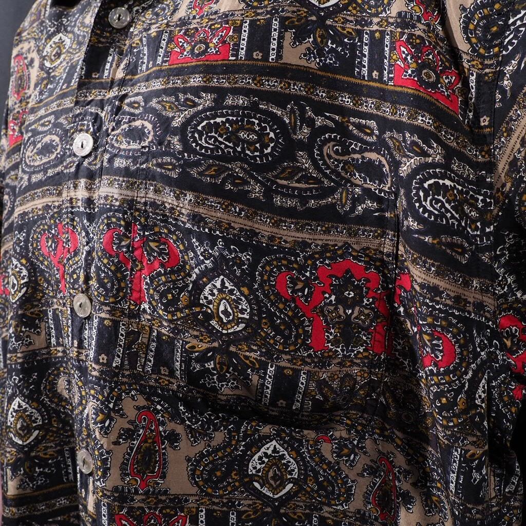 Bewitching Ethnic art full pattern SS Drape silk shirt