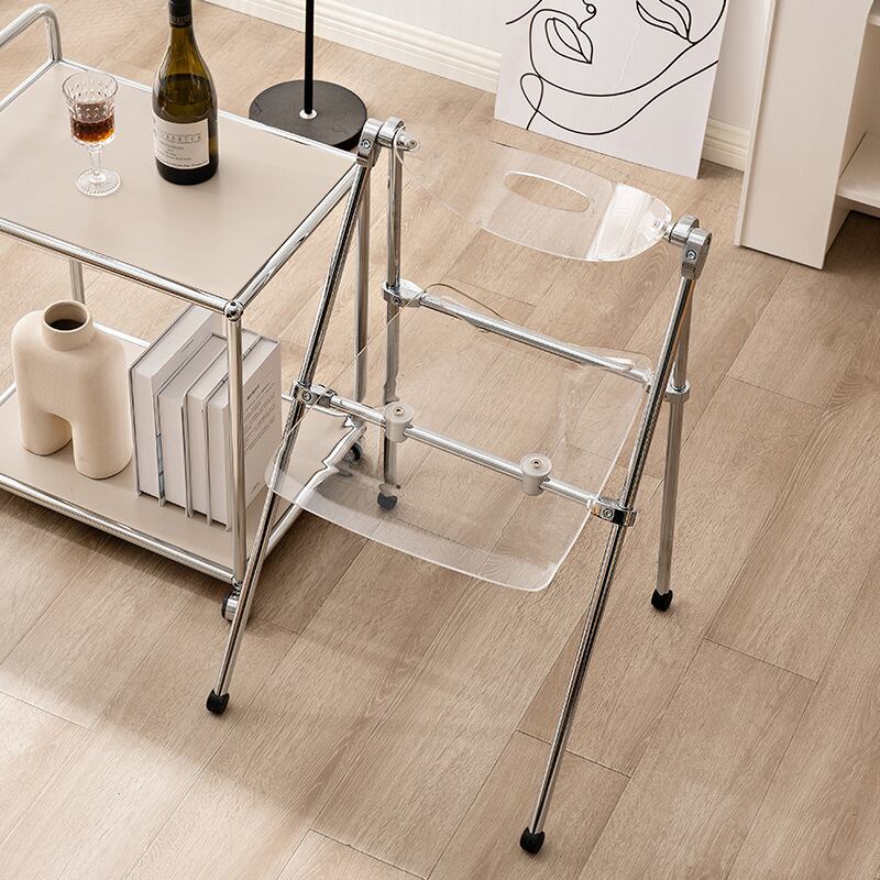 モダンな透明アクリル折りたたみ椅子、組み立て不要、頑丈な金属