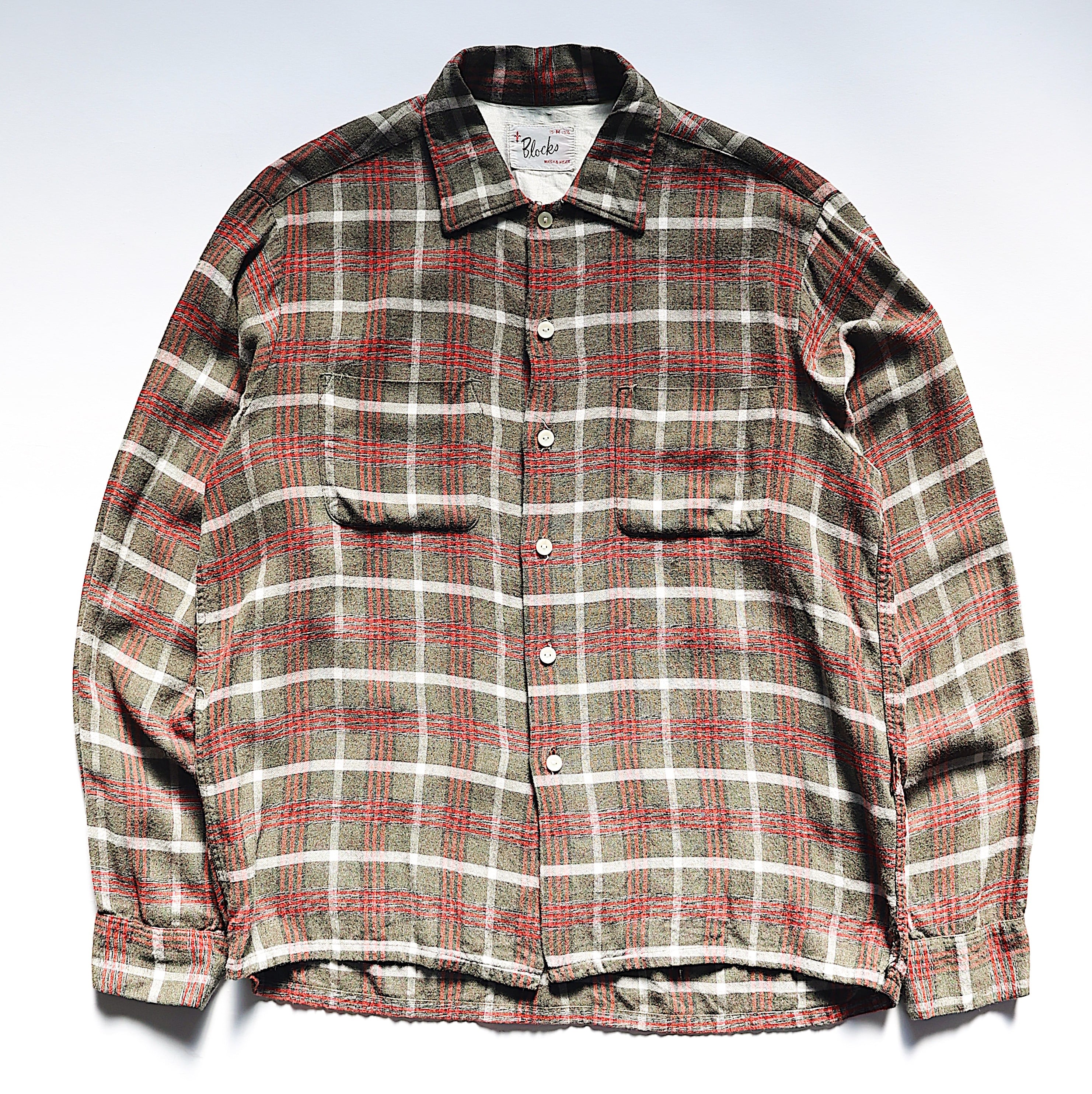60S BLOCKS PLAID PATTERN RAYON L/S SHIRT