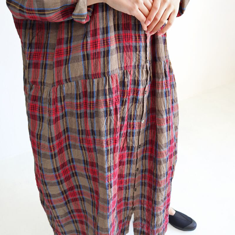 新品定価26950円イチアンティークスリネンチェックワンピース