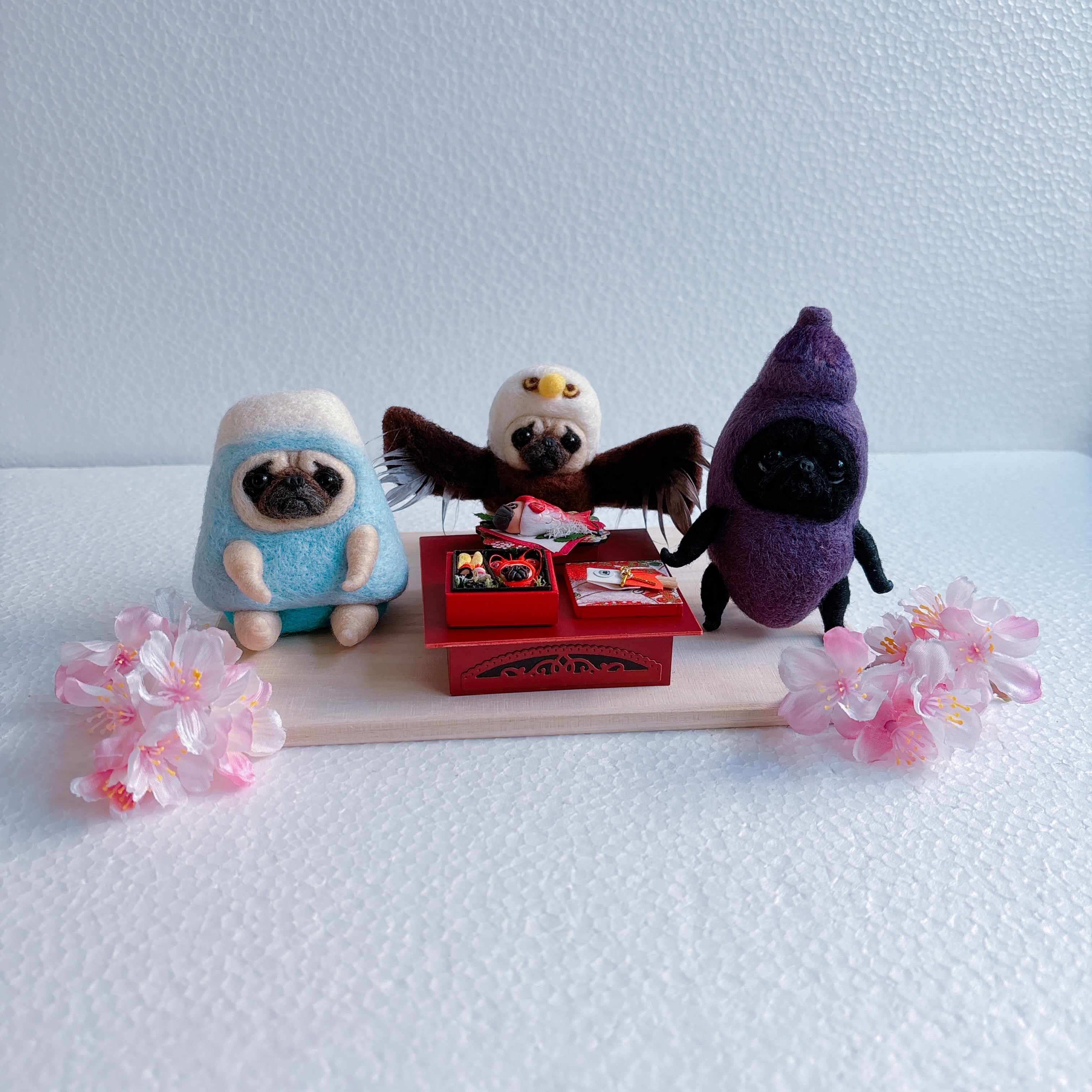 羊毛フェルトパグちゃんケーキ 羊毛フェルトパグちゃんう○ちんぐ