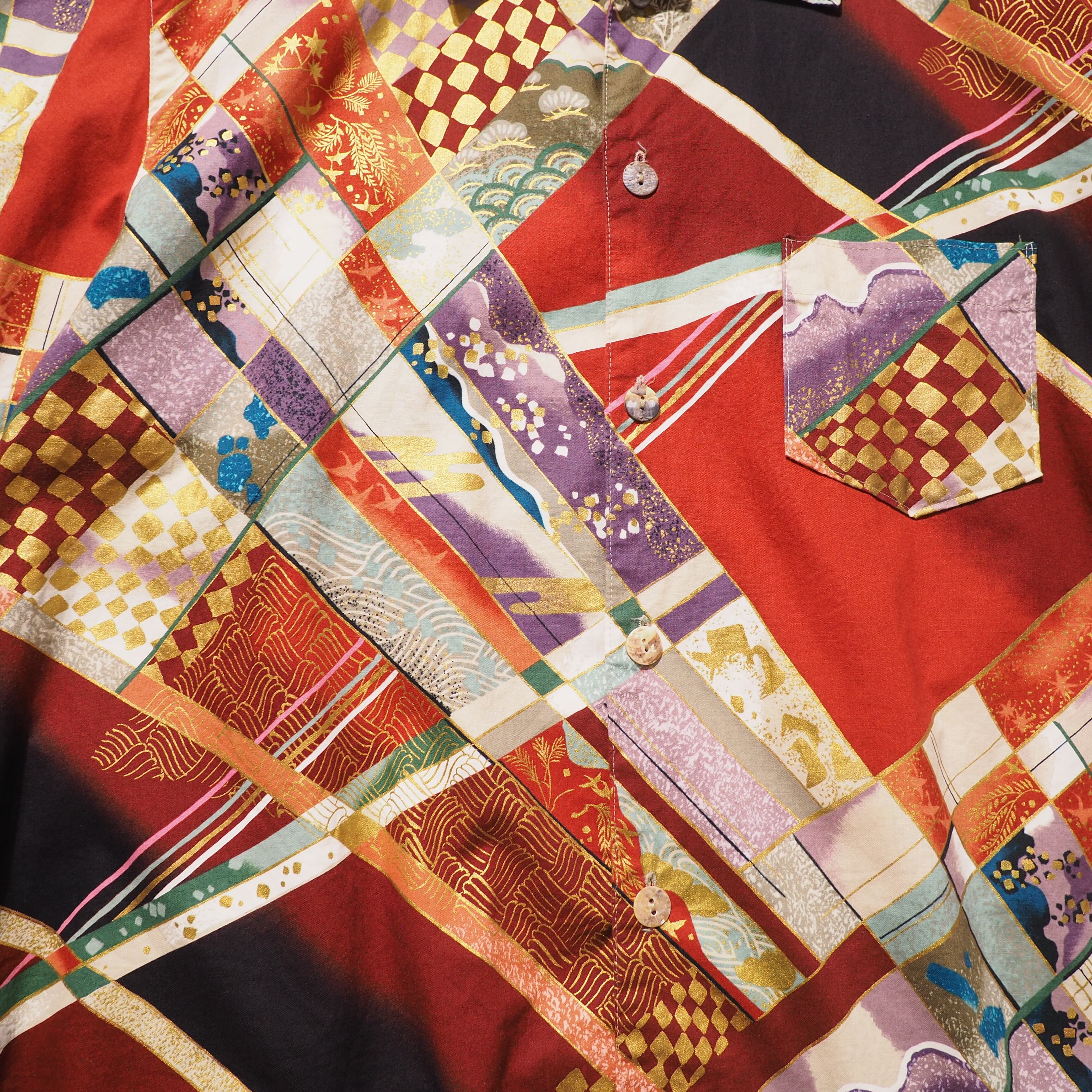 " Special - 和柄 " Japanese oriental pattern vintage SS Open collar shirt