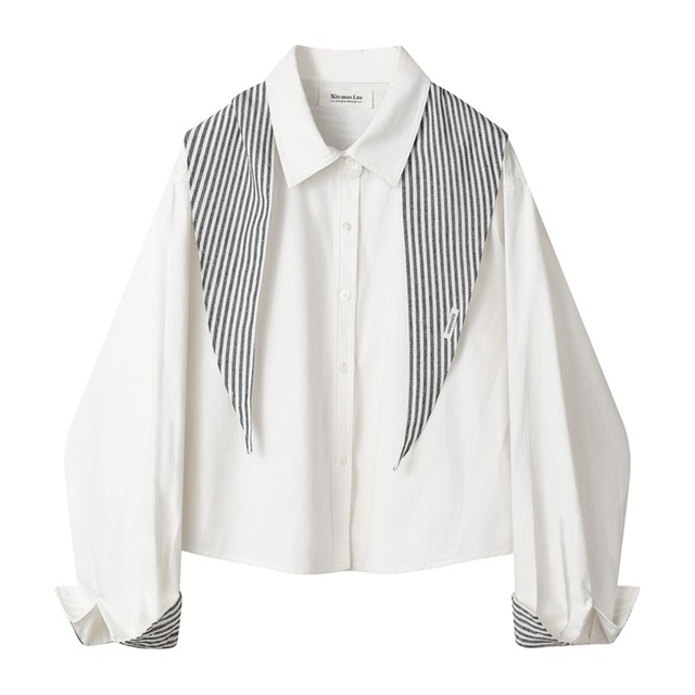 stripe scarf long sleeve shirt L0043