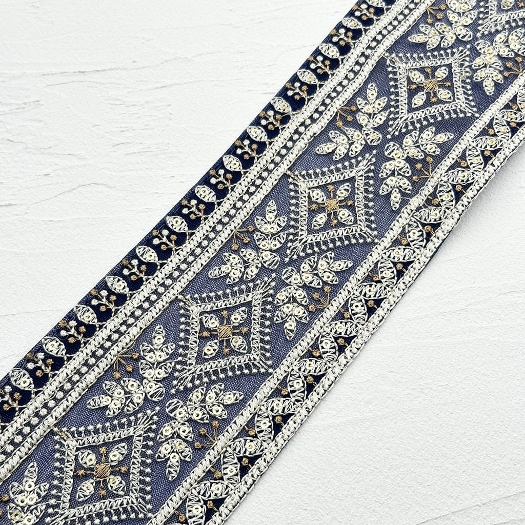 ダイヤクロス [ネイビー］インド刺繍リボン 1671 | インド刺繍リボン