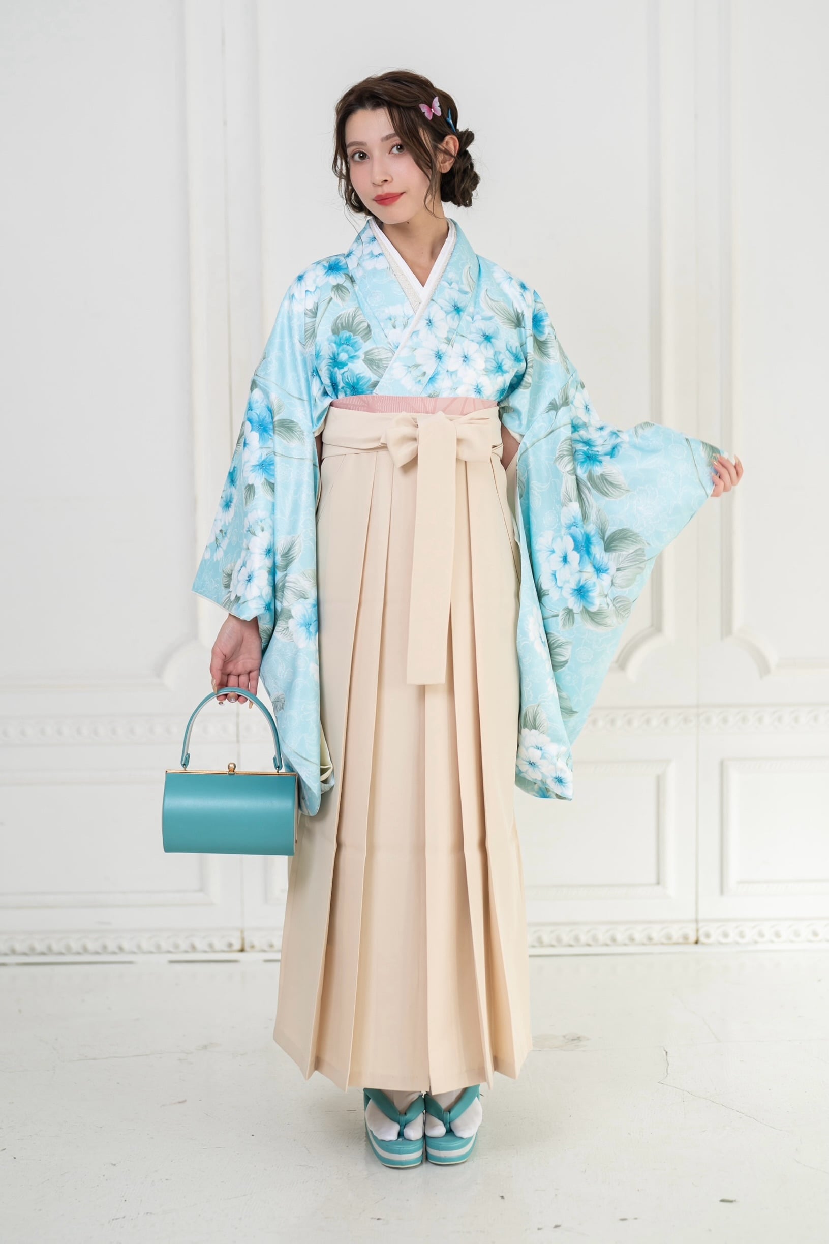 Kimono Sienne 卒業式袴3点セット 水色 二尺袖着物 袴 卒業式 大学卒業