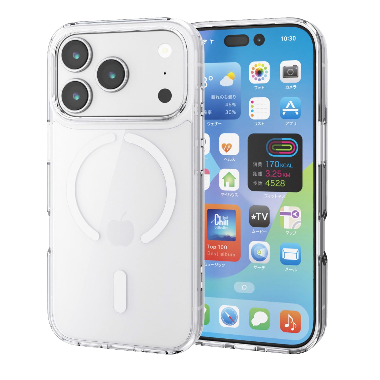 エレコム iPhone 17 Pro ケース カバー クリア 耐衝撃 衝撃吸収 マグネット MAGKEEP ハイブリッド TPU ワイヤレス充電対応 4つ角エアークッション 背面硬度5H ホワイト PM-A25CMAG02WH