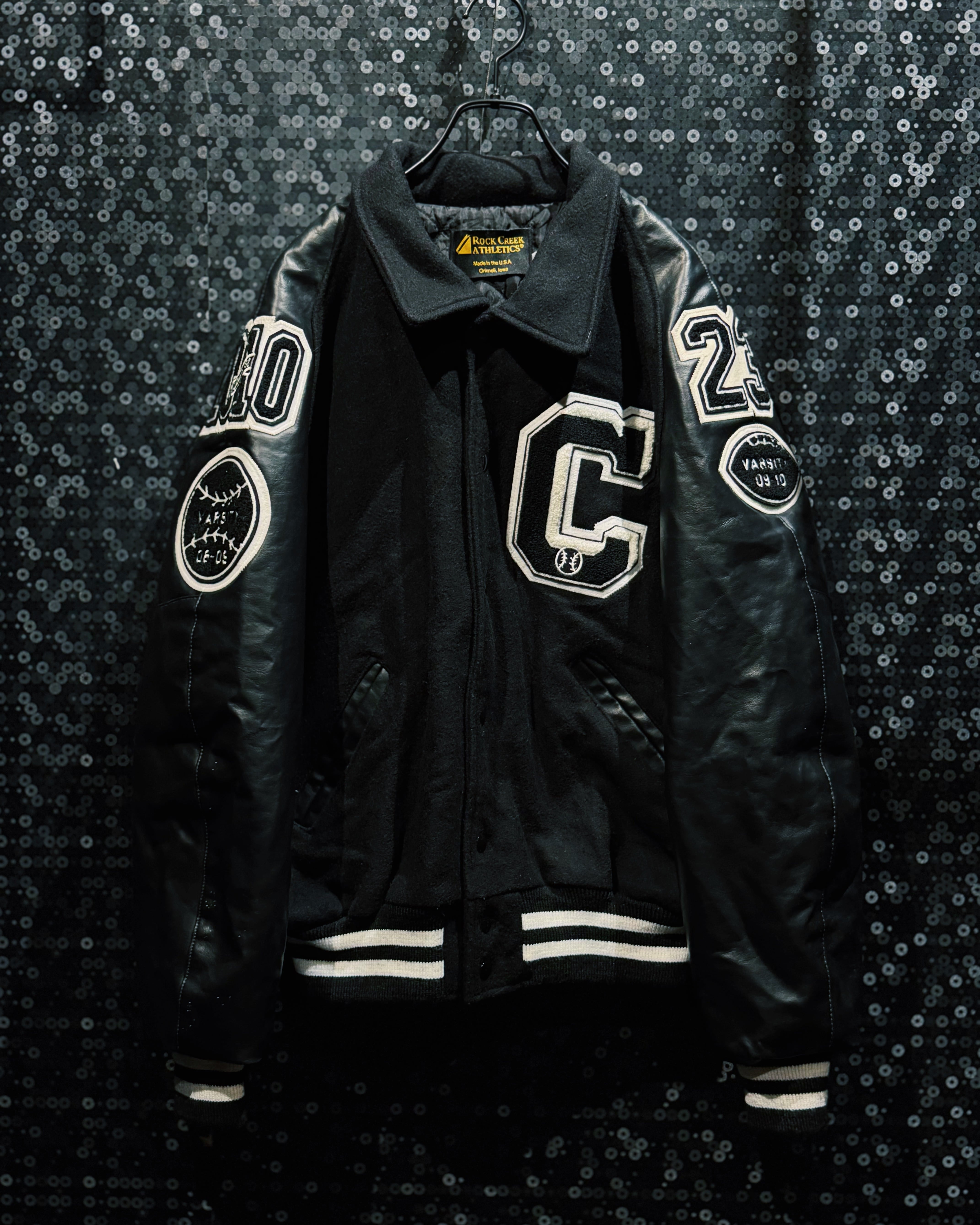 【ÆIEM】vintage wool × leather switching college Wappen stadium jacket