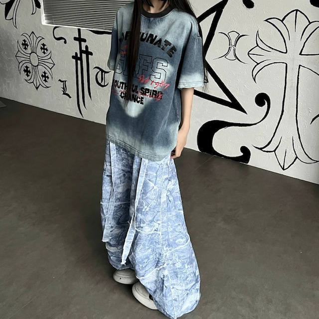 グラデーションウォッシュレタープリントデニムTシャツ 1col R02535
