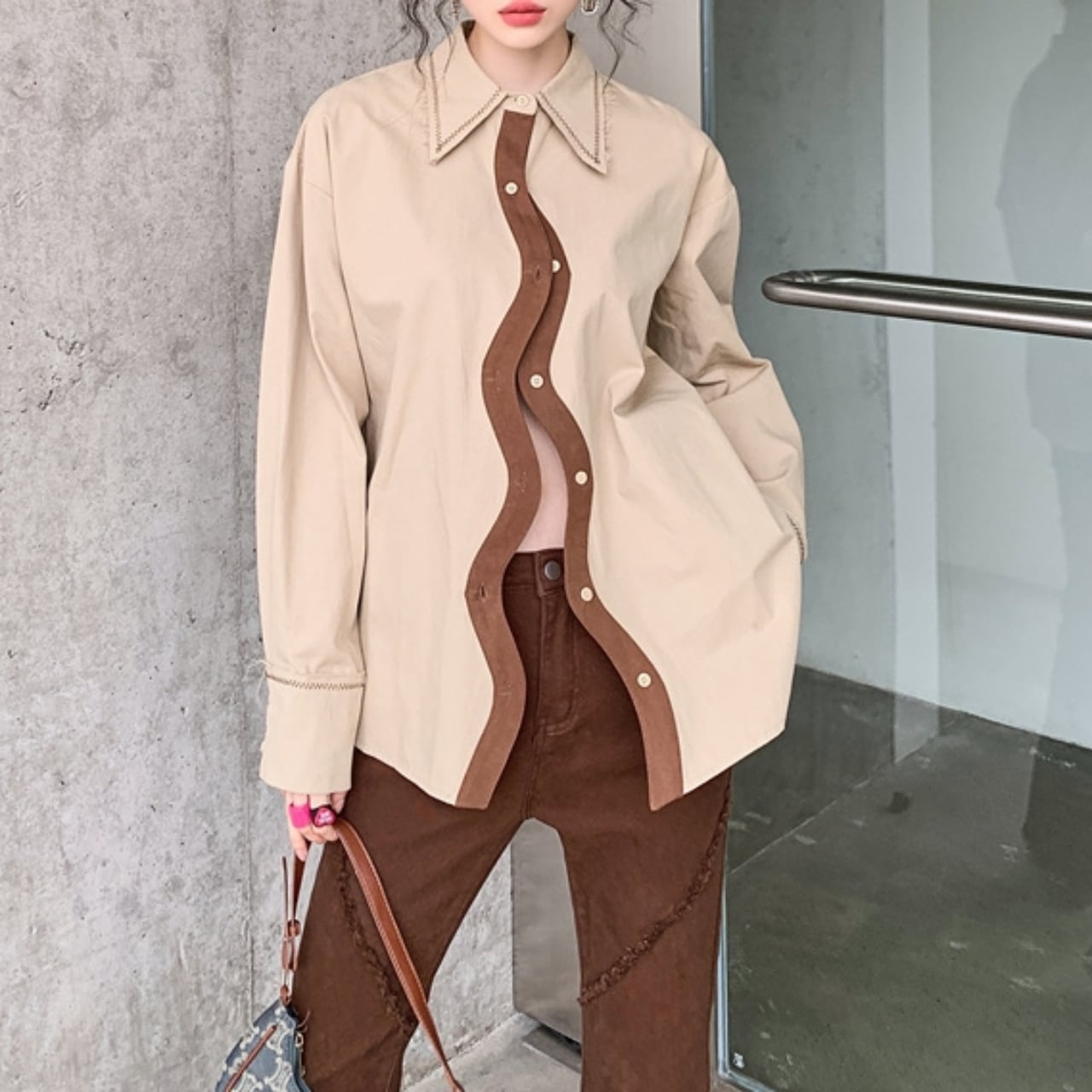 Bicolor Design Oversized Shirt 00778