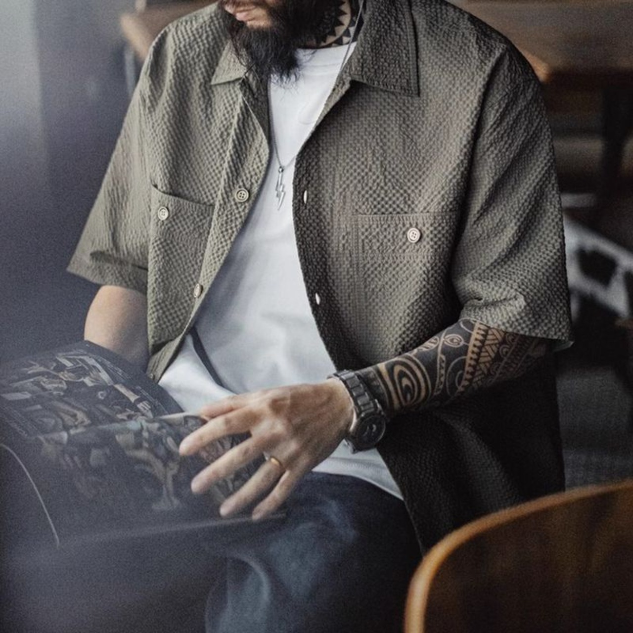 シアーサッカーオーバーシャツ 10092