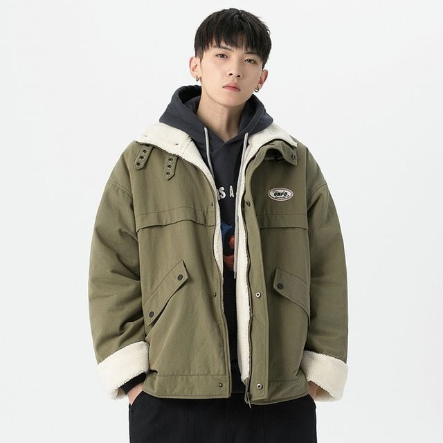 予約販売】ブルゾン アウター ブラック カーキ 襟ボア ストリート 冬