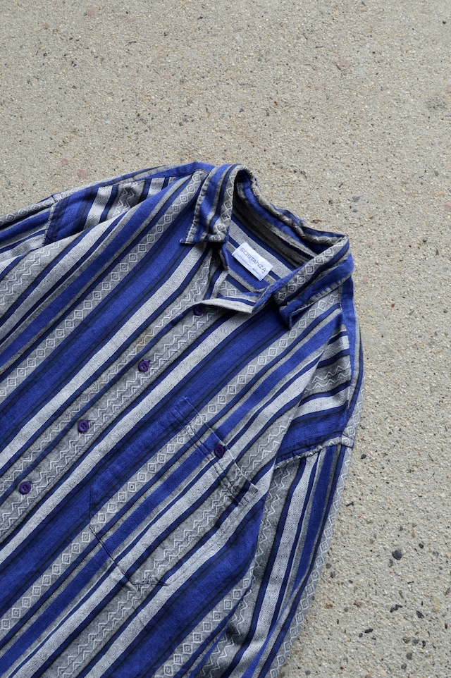 SOSTANZA 1990's From USA Stripe Geometric Cotton Blanket Long Shirt ソスタンツァ 90s ブランケットシャツ