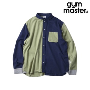 gym master ジムマスター 2WAY ショールカラー バンドカラー プレーン ネルシャツ 長袖シャツ メンズ G821748 ネイビー×ピスタチオ
