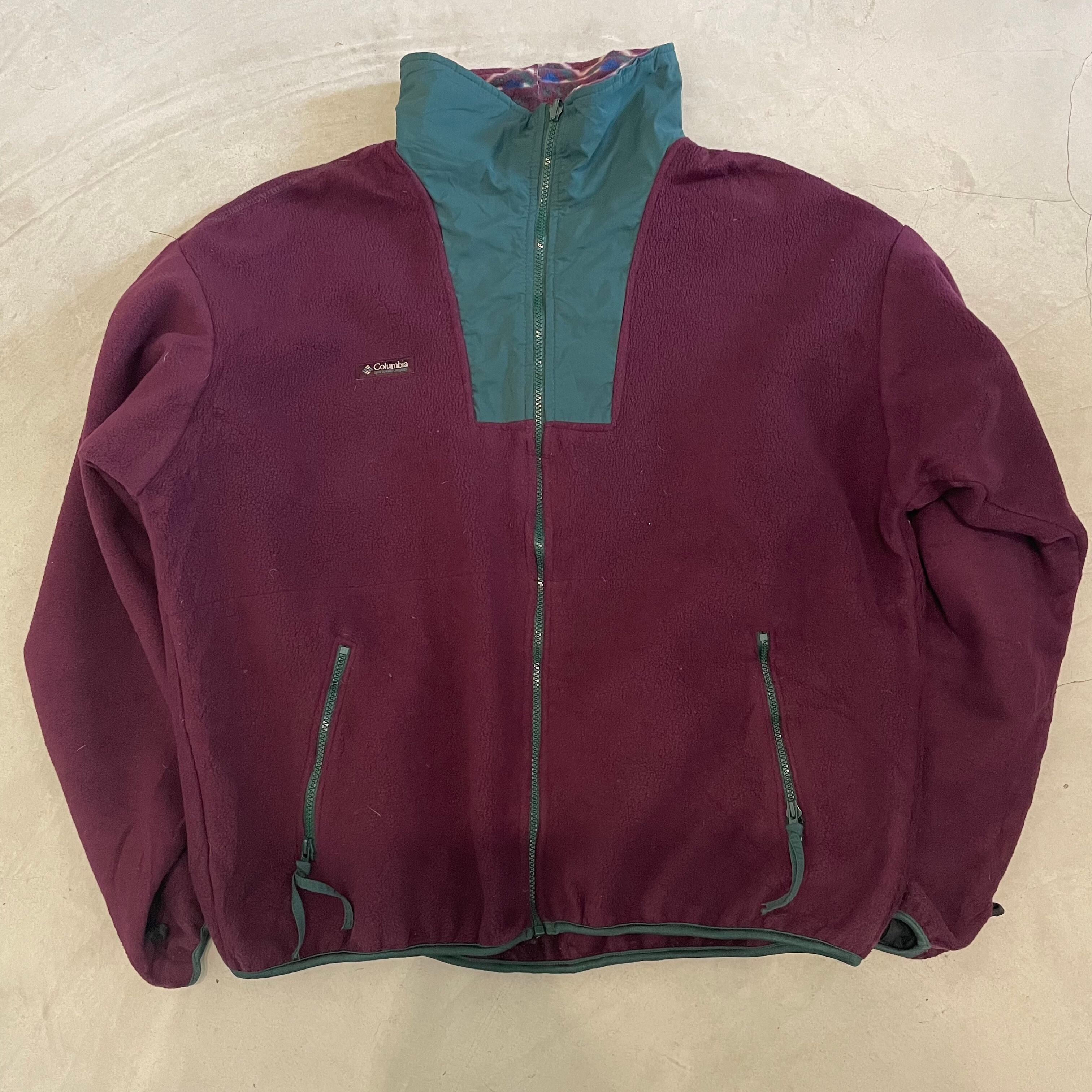 ビッグサイズ 90年代 ビンテージ Columbia コロンビア フルジップ フリースジャケット メンズXL相当 古着 90s ヴィンテージ ワインレッド ワンポイントロゴ【アウトドアジャケット】