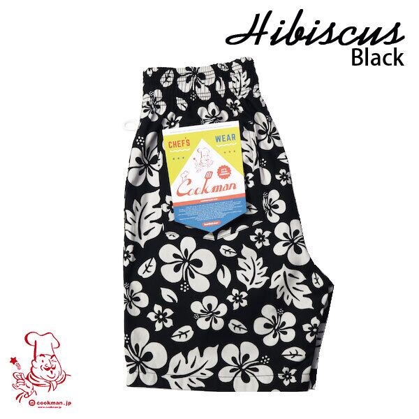 Chef Short pants Hibiscus Black シェフ ショートパンツ ハイビスカスブラック UNISEX 男女兼用 Cookman クックマン イージーパンツ アメリカ