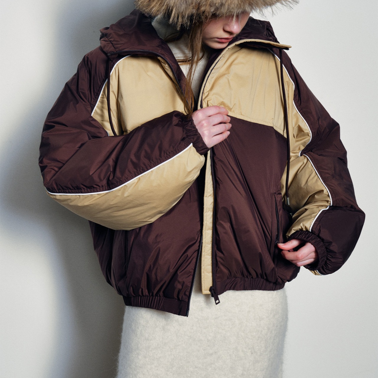 Color Block Zip-Up Blouson T4040