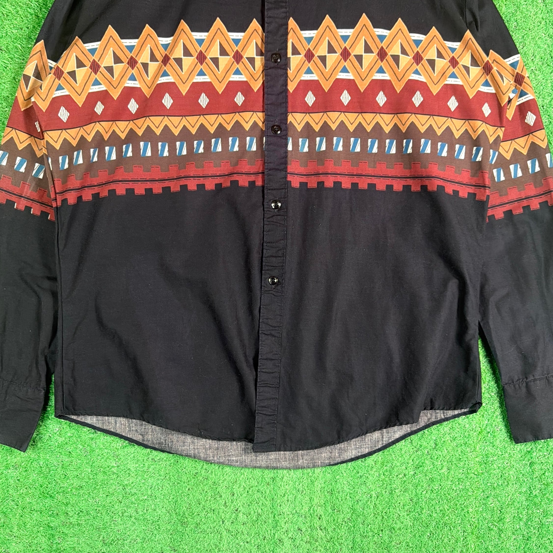 【90s vintage】ロンT ネイティブ柄　短丈　パキスタン製　古着 Men's】 90s ネイティブ柄 コットン シャツ / アメリカ製 USA製 90年代
