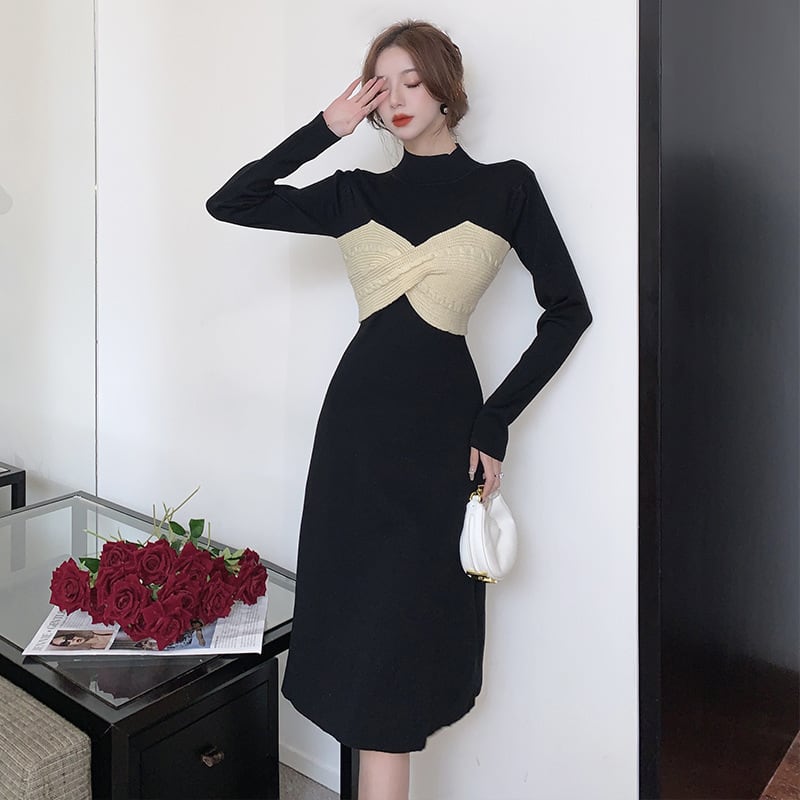 【dress】リボン切り替えニットワンピース M28579