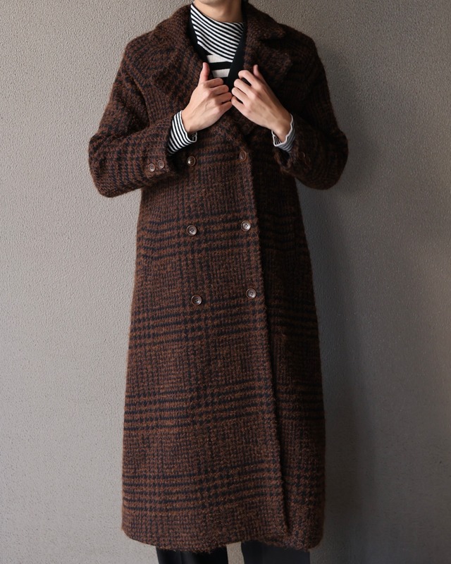 Tweed checked double long coat