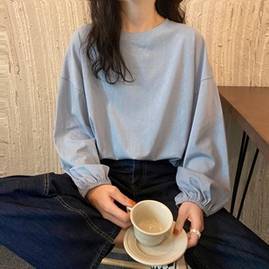 ラウンドネック パフスリーブ 長袖 ロンT レディース トップス カットソー プルオーバー ミディアム ドロップショルダー 襟なし かわいい 大人可愛い きれいめ シンプル カジュアル おしゃれ こなれ感 ルーズ 無地 春 秋 冬 ママ 通勤 学生 学校 通学 デート お出かけ 旅行 公園 女子会 休日 韓国 オルチャン 体型カバー 普段使い 着回し レイヤード M L XL 2XL 大きいサイズ ゆったり 白 ホワイト 黒 ブラック 紫 黄色 イエロー ピンク ブルー 緑 レイクグリーン ブルゴーニュ