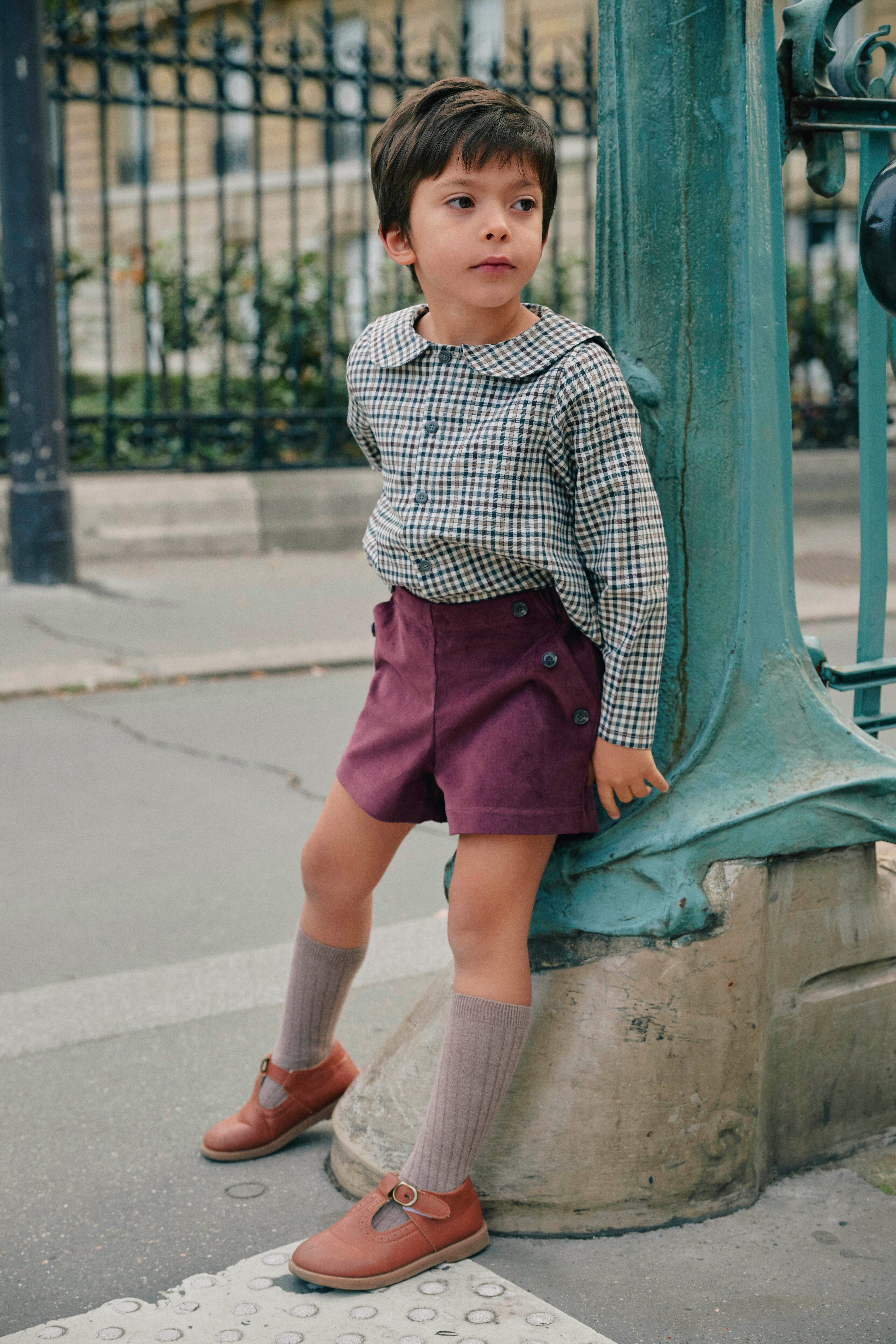 【予約/送料無料】Shirt MONCEAU - gingham beige & gray / Maison Marelle