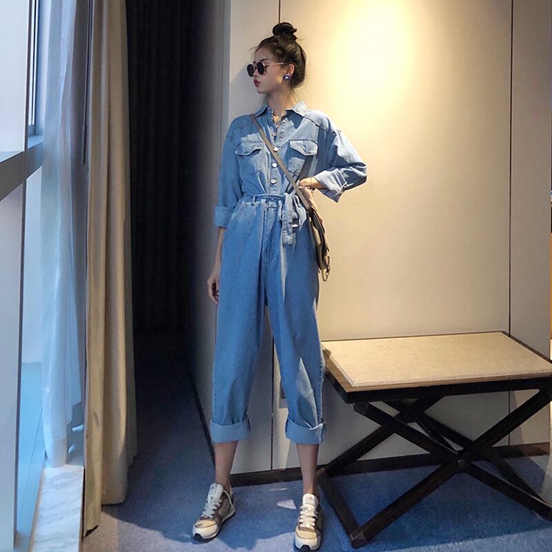 スプリングオータムスタイルジャンプスーツ オールインワン ポケットルーズジーンズ ロング 春物 秋物 スーパーモール91204982356