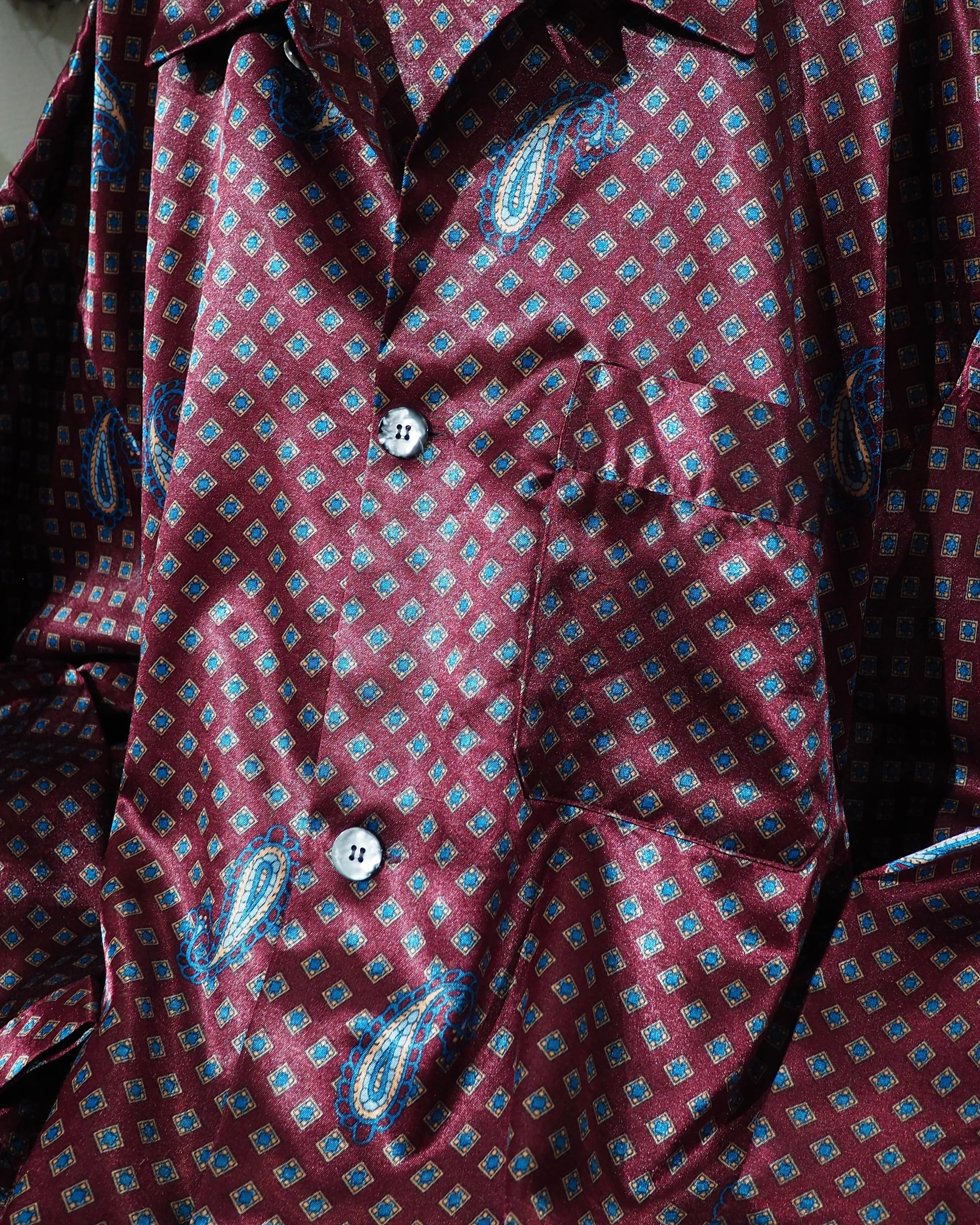 1990s Beautiful Bordeaux × Old Luxury Art Pattern Vintage Drape Loose Shirt