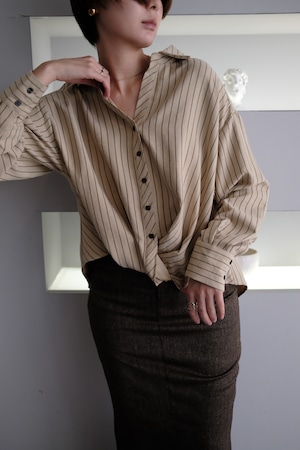 Peach Skin Stripe Waist Cross Shirts ピーチスキンストライプウエストクロスシャツ Beige