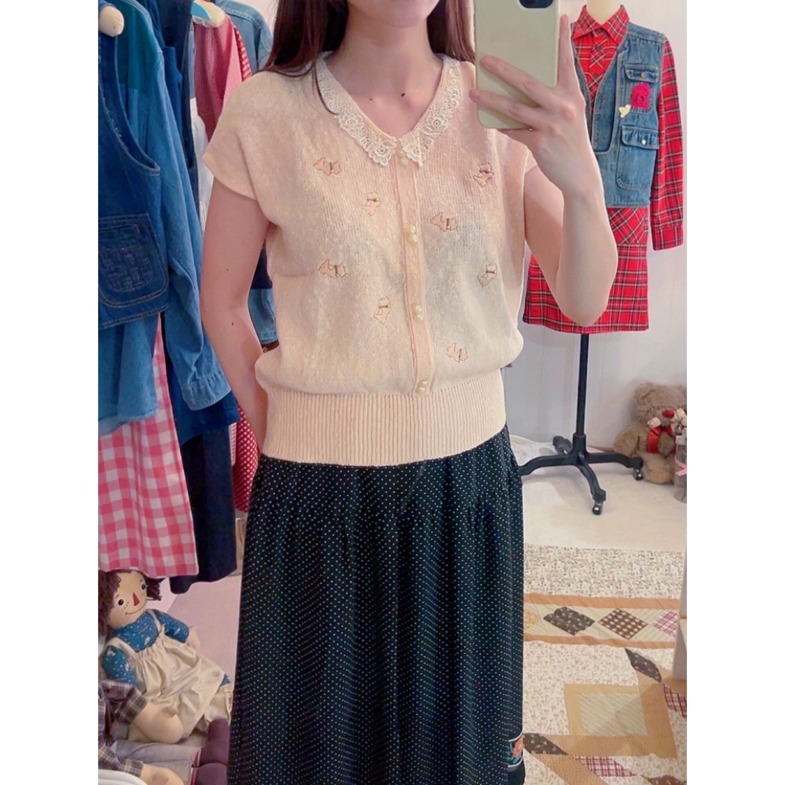 pink terrier lace collar summer knit