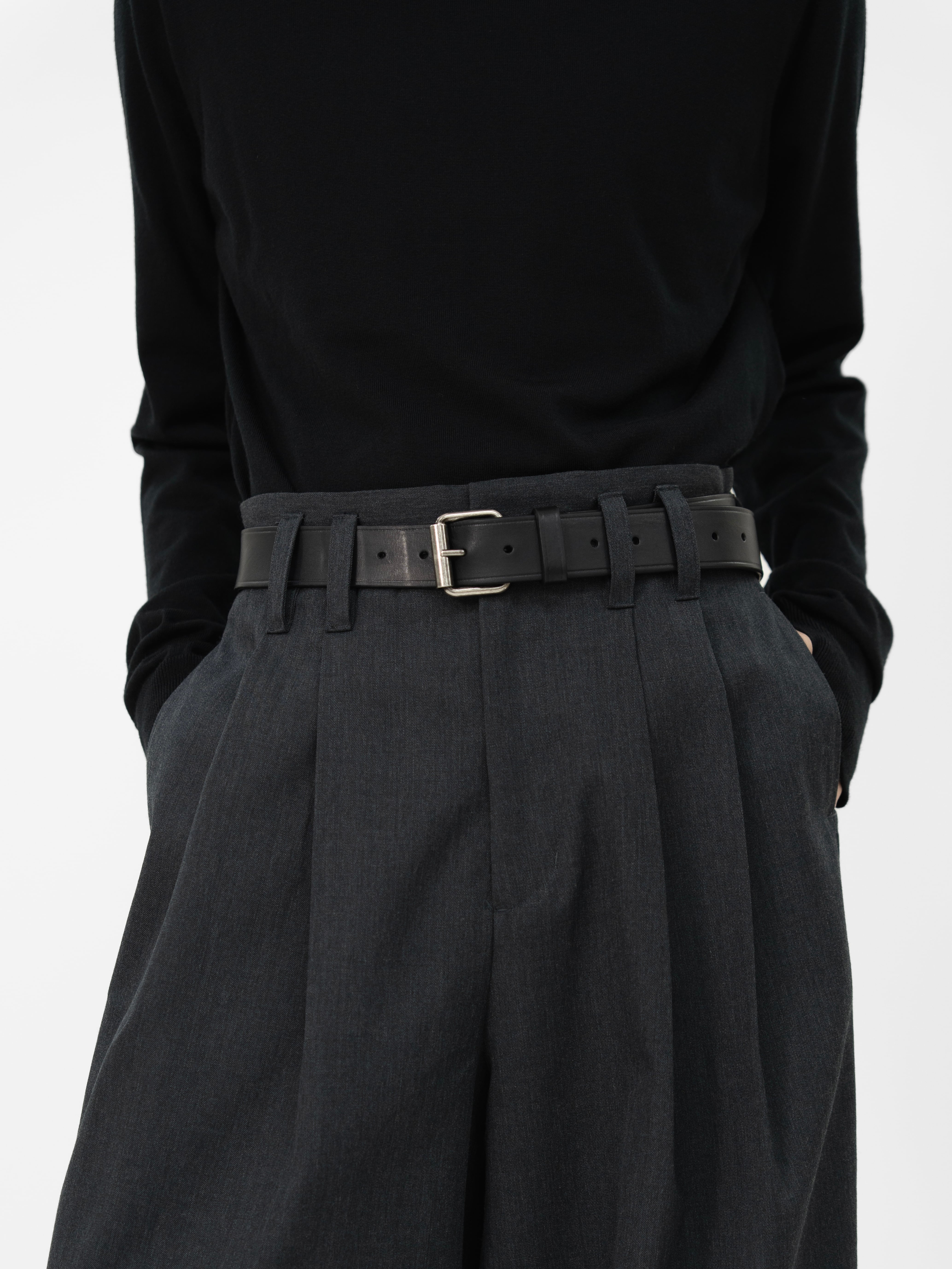 HEAVY WOOL GABARDINE OVER WIDE TUCK TROUSERS【CHARCOAL】 | lapiis