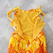 フラダンス 衣装 ワンピース ドレス イエロー系 トーチジンジャー ハワイ製 ティアレ柄 ハワイアンプリント TorchGinger アロハ フラ ダンス レッスン 練習 フリル キャミソール リボン 華やか 鮮やか かわいい おしゃれ オレンジ系 ホワイト系 黄 橙 白 フラ ダンス衣装 ハワイアン ドレッシー レッスン着 レディース